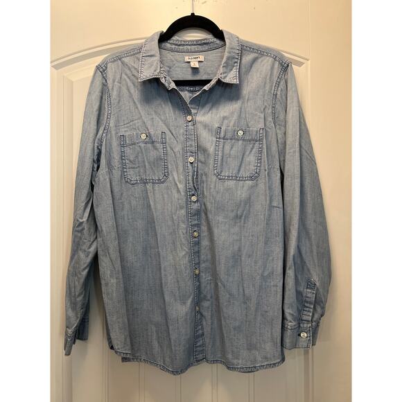 Old Navy Tops - Old Navy Women’s Long Sleeve Button Down Pockets Casual Denim Shirt Size XL Blue